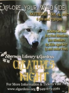 Wolf-themed event poster with event details.