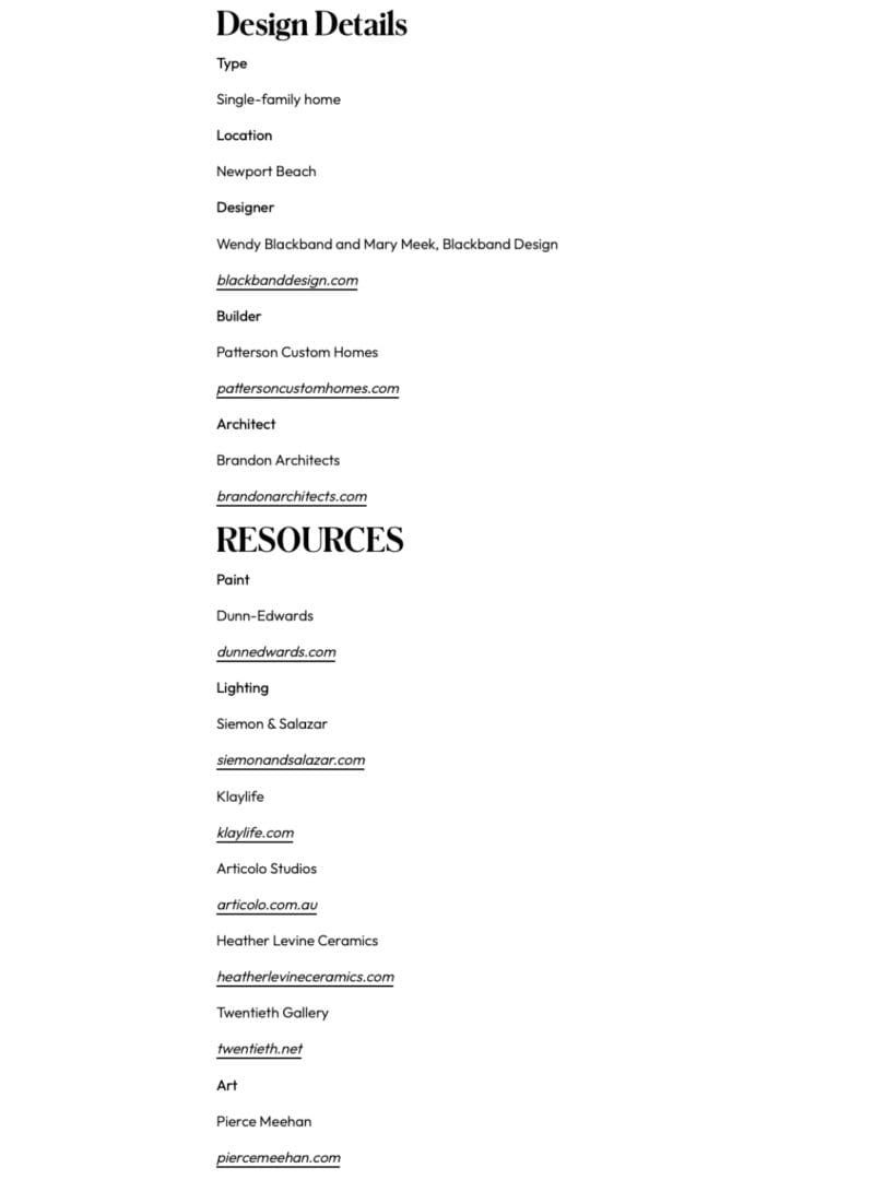 Design details and resources list