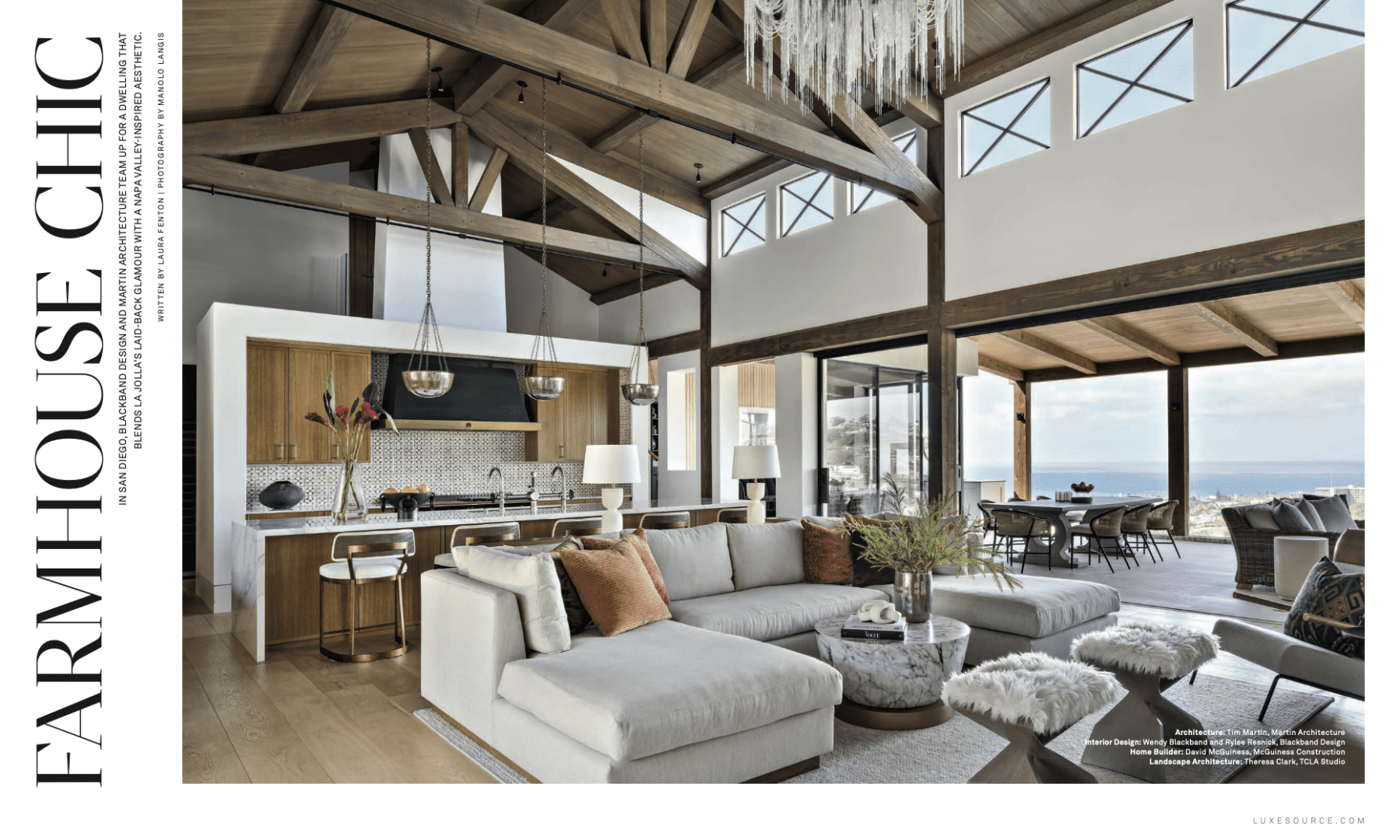 Beige sectional sofa overlooking view of La Jolla.