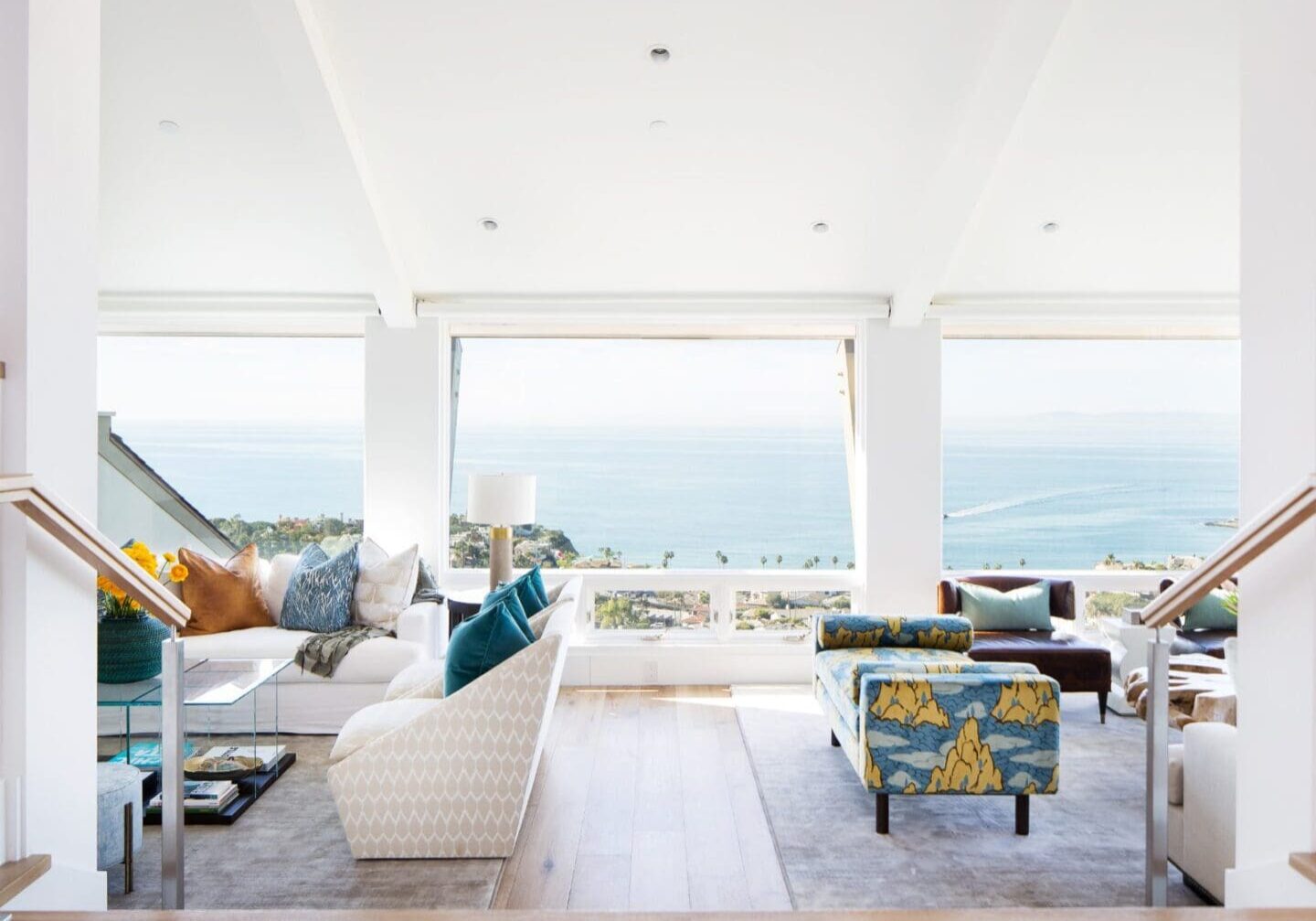 Sleek living room with views of Laguna Beach.